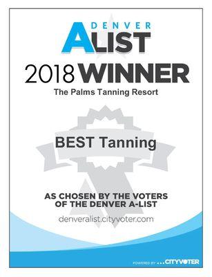 The Palms Tanning Resort has been voted as the Denver AList's 2018 Best Tanning Salon in Denver for the sixth year in a row!