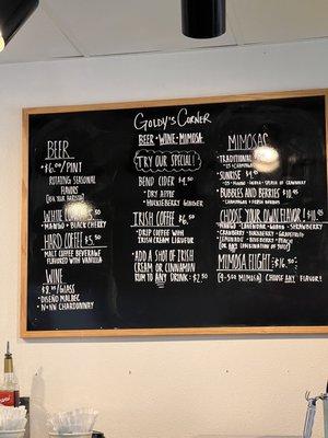 Beer + wine menu