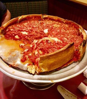 Stuffed pizza (a.k.a deep dish). The picture doesn't do it justice.