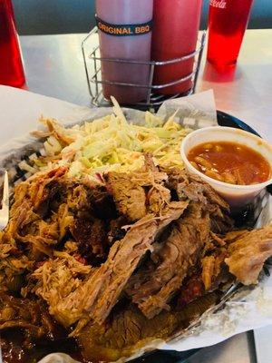 Combo of pulled pork and brisket!