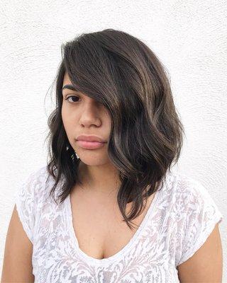 Long bob with soft textured waves -hairstylist Ezequiel