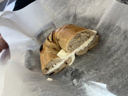 Cinnamon raisin bagel with cream cheese