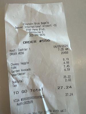 5$ extra for turkey that I did not receive on my bagel