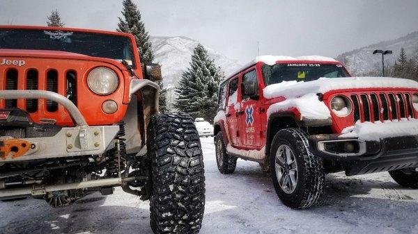 Lyft Offroad's Jeep JK meet the 2018 Jeep JL at the Winter X Games in Aspen.