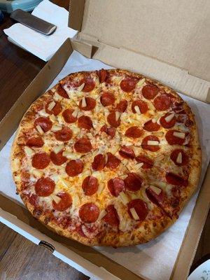 Large pepperoni and pineapple