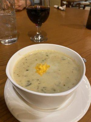 Potato Soup and glass of Merlot - yum!