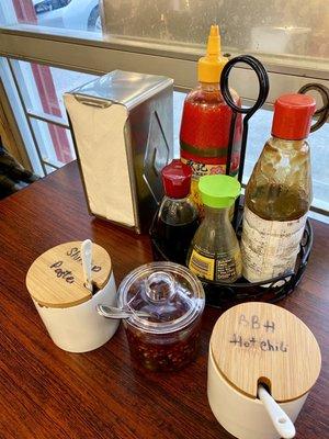 Condiments on the table.