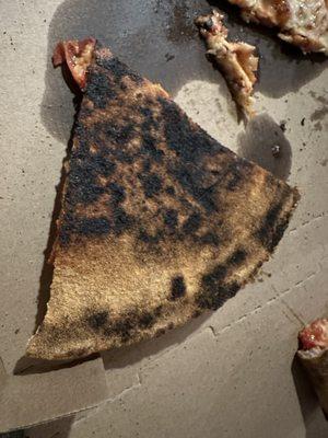 Burned pizza.