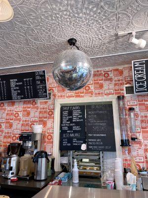 disco ball and menu