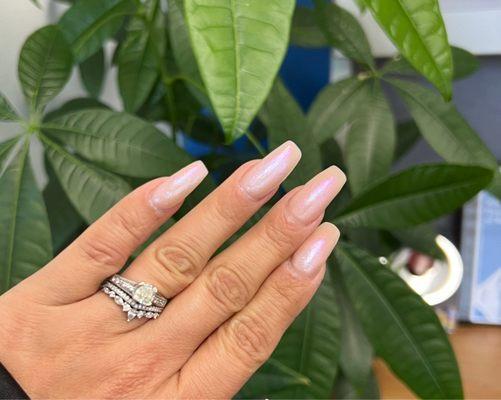 Nude acrylic with pearl chrome