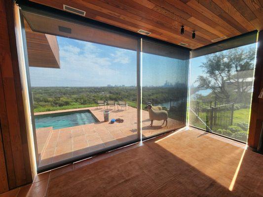 Downtown Austin view through 3% solar roller screen shades