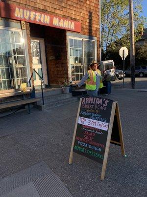 New sign with hours and menu details.