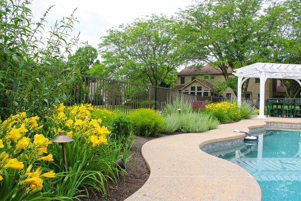 Installation of gardens alongside the pool deck adding beauty and privacy.