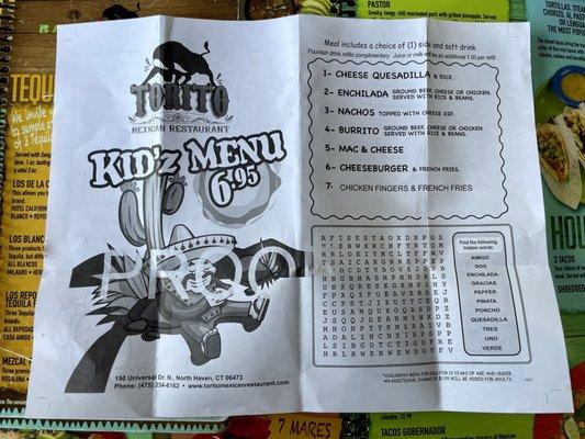 Kid's Menu