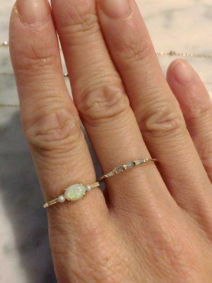 Repairs by Victoria - replace baguette diamond and tiny diamond & sea pearl on rings