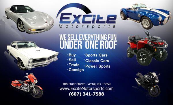 Sports Cars, Classic Cars and Powersports. Everything Fun Under One Roof!