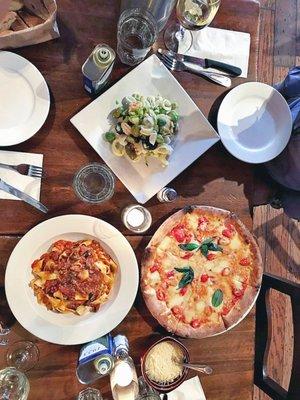 Pappardelle Alla Bolognese, Insalata Di Mare, and Bufala Pizza