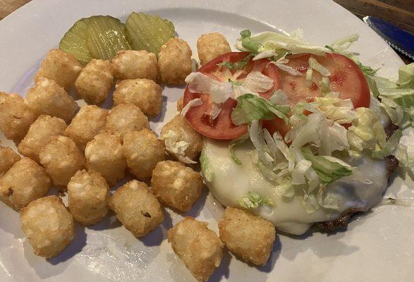 Cheeseburger and tator tots under lunch special