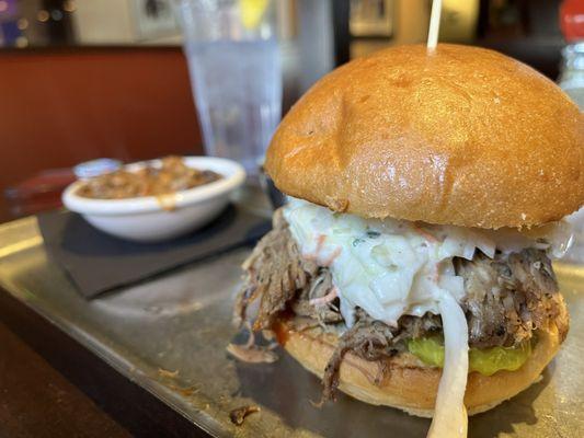 Pulled pork with baked beans