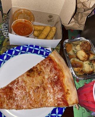 12 Pieces Garlic Knots + Mozzarella Sticks + cheese pizza small