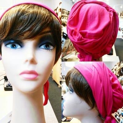 Faux Fringe by Gabor paired with one of our many convenient turban wraps.