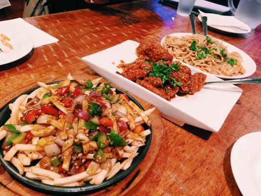 (L-R) disco fries, Korean wings, garlic noodles