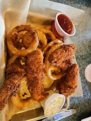 Homemade chicken tenders with rings.  So good.  These held up to some of my favorites