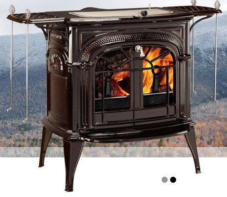 Vermont Castings, Intrepid Wood Burning Stove.  Heating up to 600 - 1,800 Sq Feet.  Dimensions: 21 1/2" Width x 24" Height x 13 3/4 Depth.