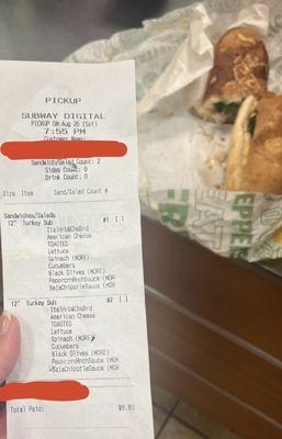 My order with the incorrect sandwich in the back