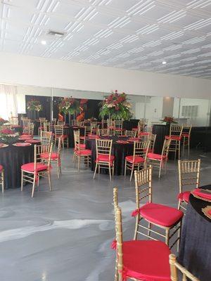 Pictures inside of the venue with the decorations