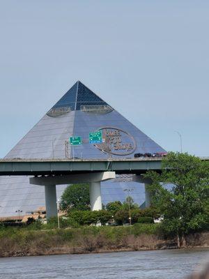 View of bass pro shop from the river