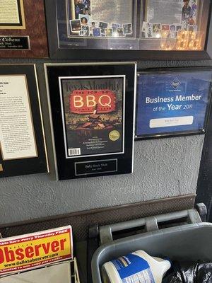 More plaques showing their accolades from Texas Monthly