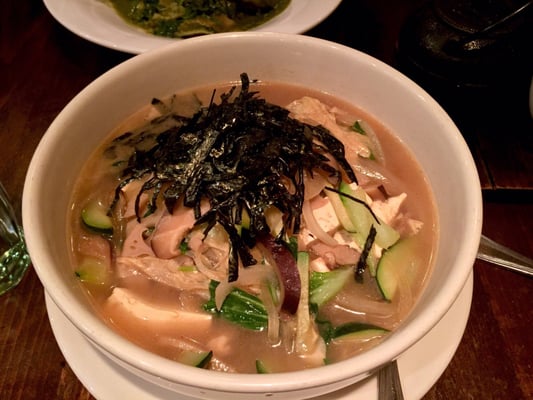 Mana bowl (sautéed veggie medley, yuba, agea-tofu, in dashi broth)