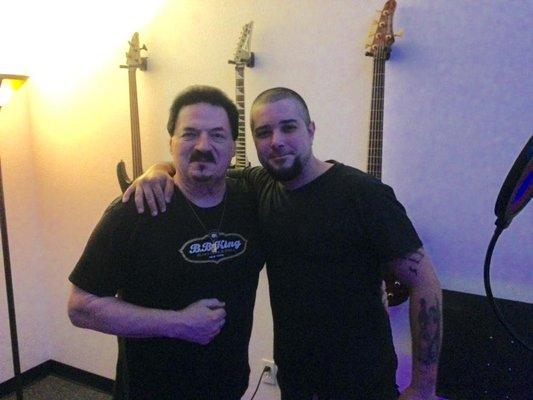 Bobby Kimball (orginal lead singer of "Toto") & John Signorella (Owner of Music Workshop) recording together in the studio (2016)