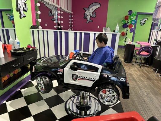 Police car seat for kids haircut