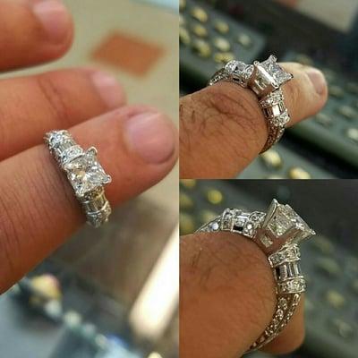 Gorgeous 1.19CT Princess Cut Diamond on a 18k White Gold setting with Diamonds only $5,499!! Very elegant with an Art Deco design.