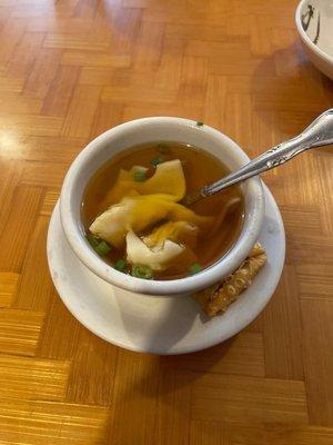 Flavorless wonton soup. Warm water.