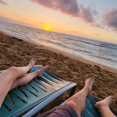 Watching the sunrise from the beach area