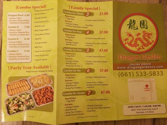 Take out menu back sheet