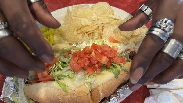 Cheese steak and chips