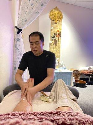 Getting foot massage