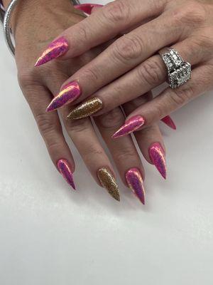 Stiletto nails Chrome nails  Glitter nails  Holographic chrome nails