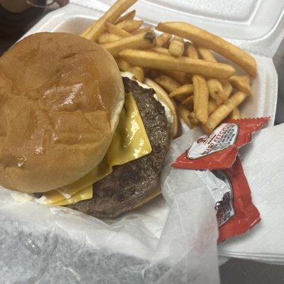 Delicious Cheese burger with fries