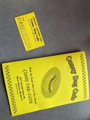 Frequent customer card and menu