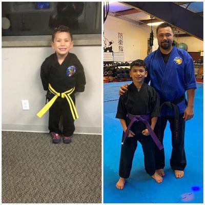 This is my sons First belt promotion to his recent belt promotion. My boy has grown so much!!!