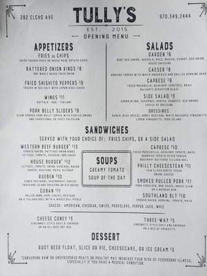 Tully's menu