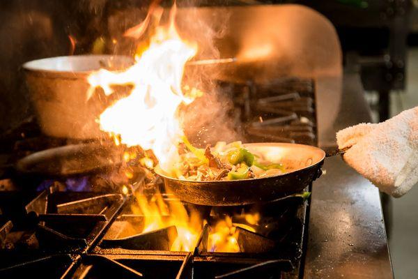 Chef making Fajita's at Flaco's