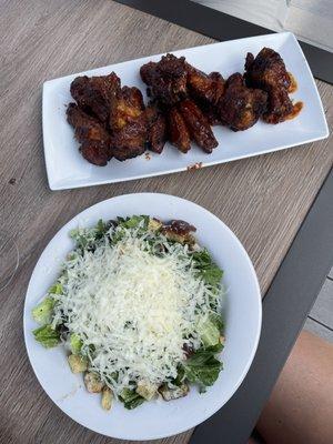 Caesar Salad and Wood Fired Wings