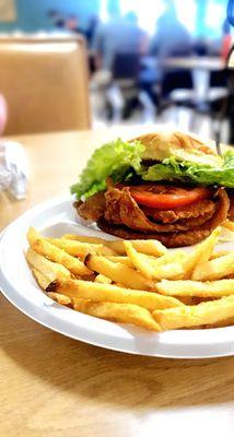 Fish sandwich with fries, $8.99