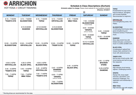 Our weekly schedule with class descriptions.